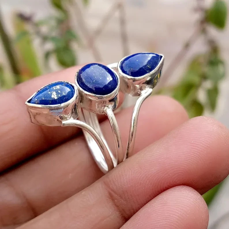 Lapis Lazuli 925 Sterling Silver Band & Statement Ring Handmade Ring All Size