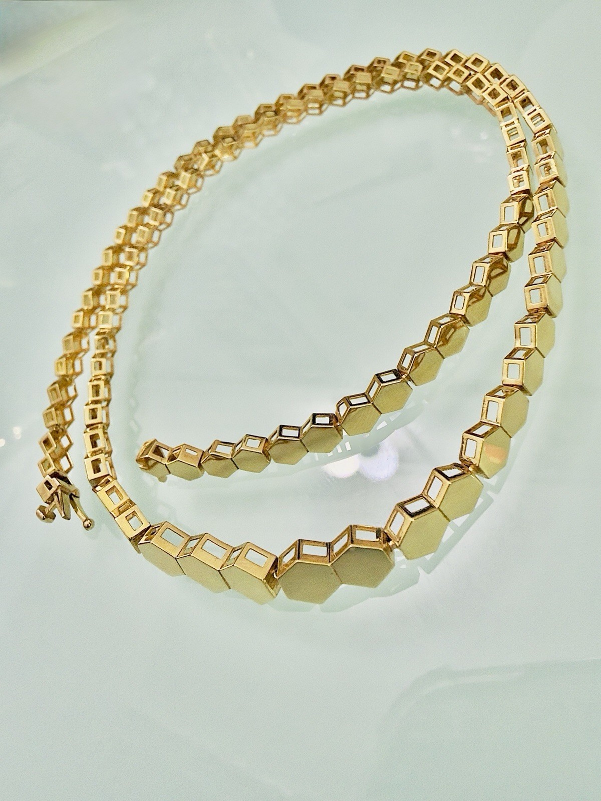 18K Solid750 Rare Genui Gold Honeycomb Link Hex Chain Necklace 18” 6mm Chok