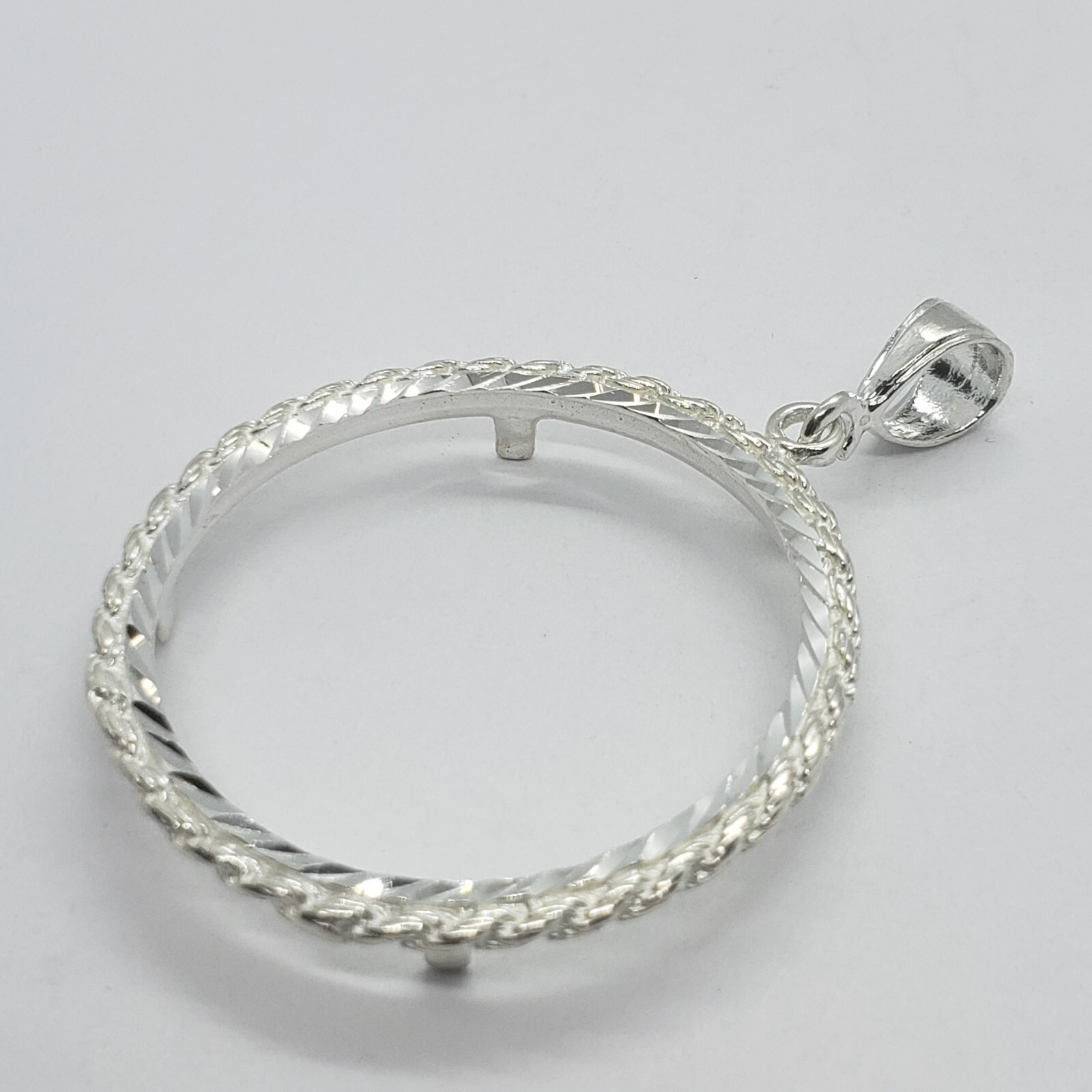 925 Sterling Silver Mexican Cien Pesos D/C Rope Bezel 39mm Coins Prong Back