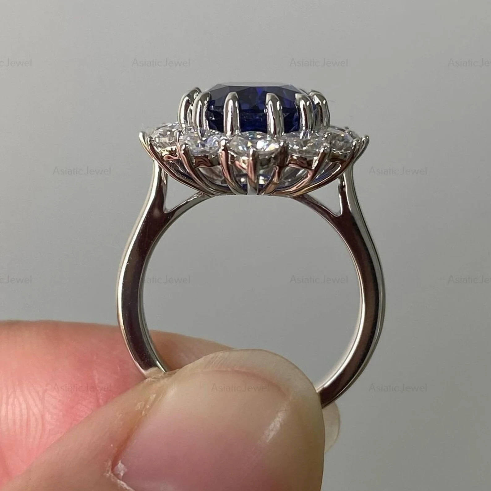6 Ct Oval Cut Natural Sapphire Diamond Wedding Halo Ring 14K White Gold Size 7