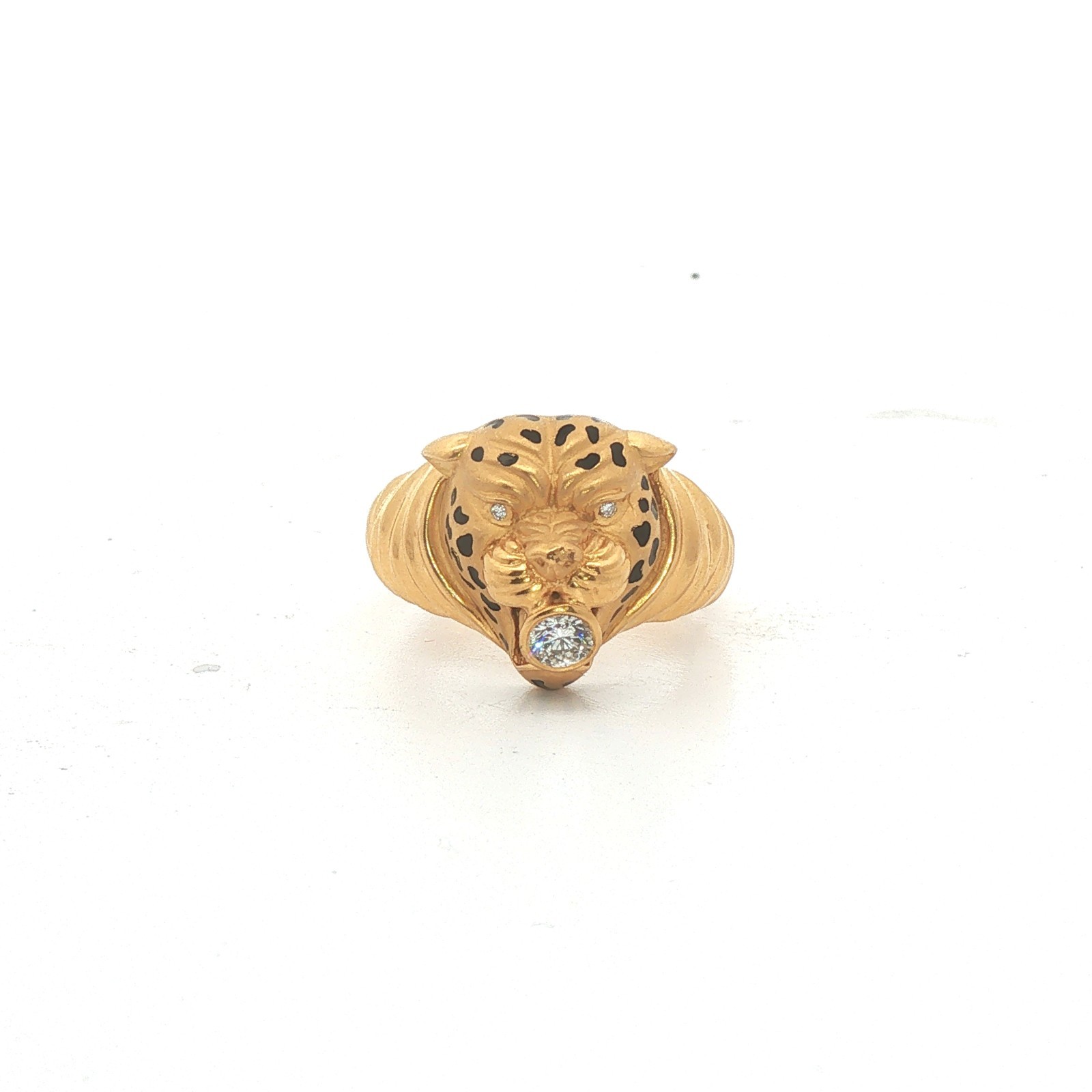 Carrera y Carrera 18K Yellow Gold Diamond Panther Head Ring Size 6.75 (EU 53)