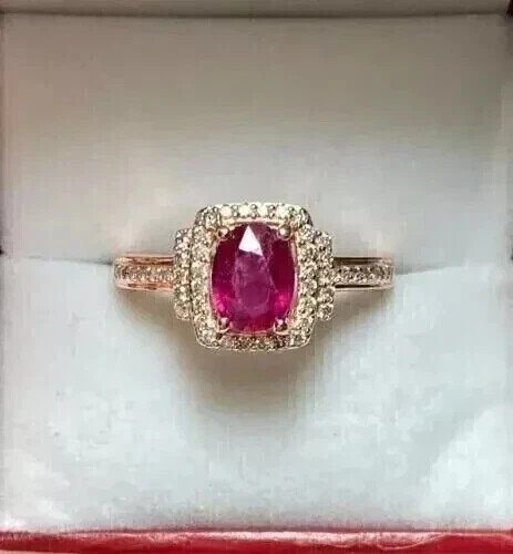 1.5Ct Oval Ruby Lab Created Diamond 14K Rose Gold Finish Engagement Bridal Ring