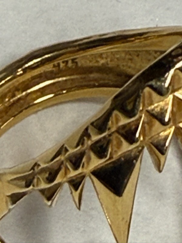 Kasun London Vampire Bite Ring .925 Sterling Silver W/18 Carat Yellow Plating