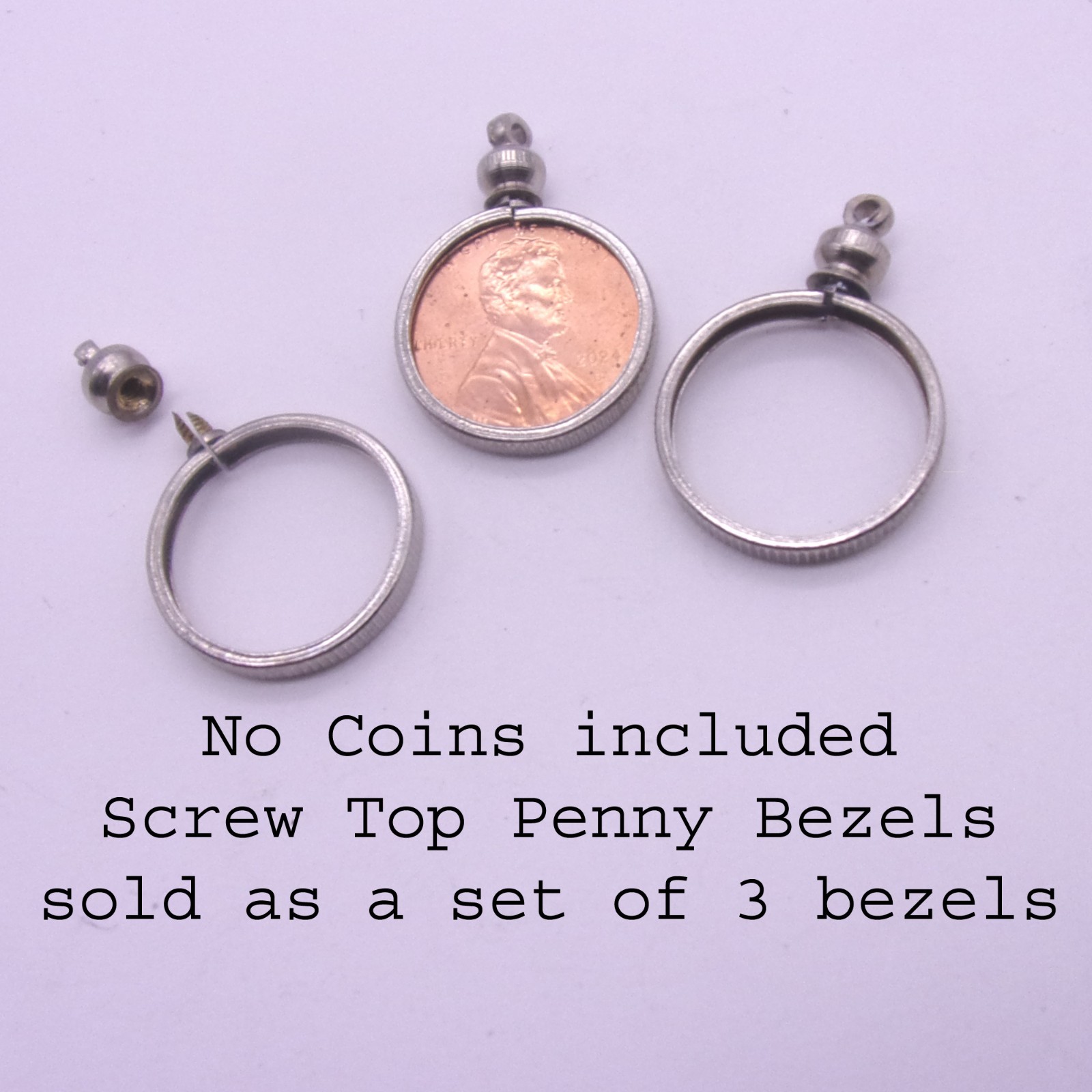 Penny Coin Bezel,Screw Top US Penny Bezel,3 Bezels per Order, NO Coins Included