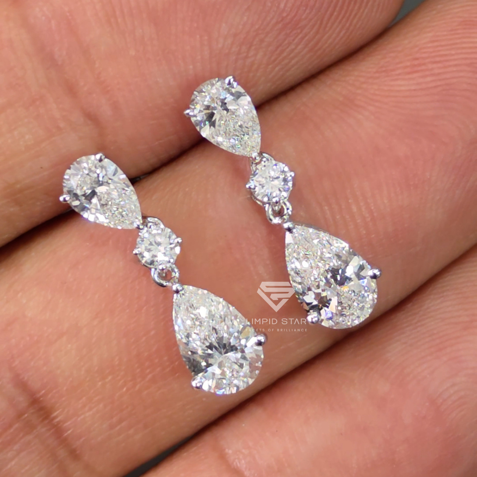 Pear Lab Grown Diamond Drop Earrings, 925 Silver Dangle Bridal Jewelry