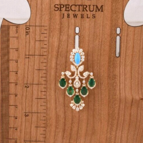 19.00TCW Emerald Lab Grown CVD Diamond Turquoise 14k Yellow Gold Dangle Earrings