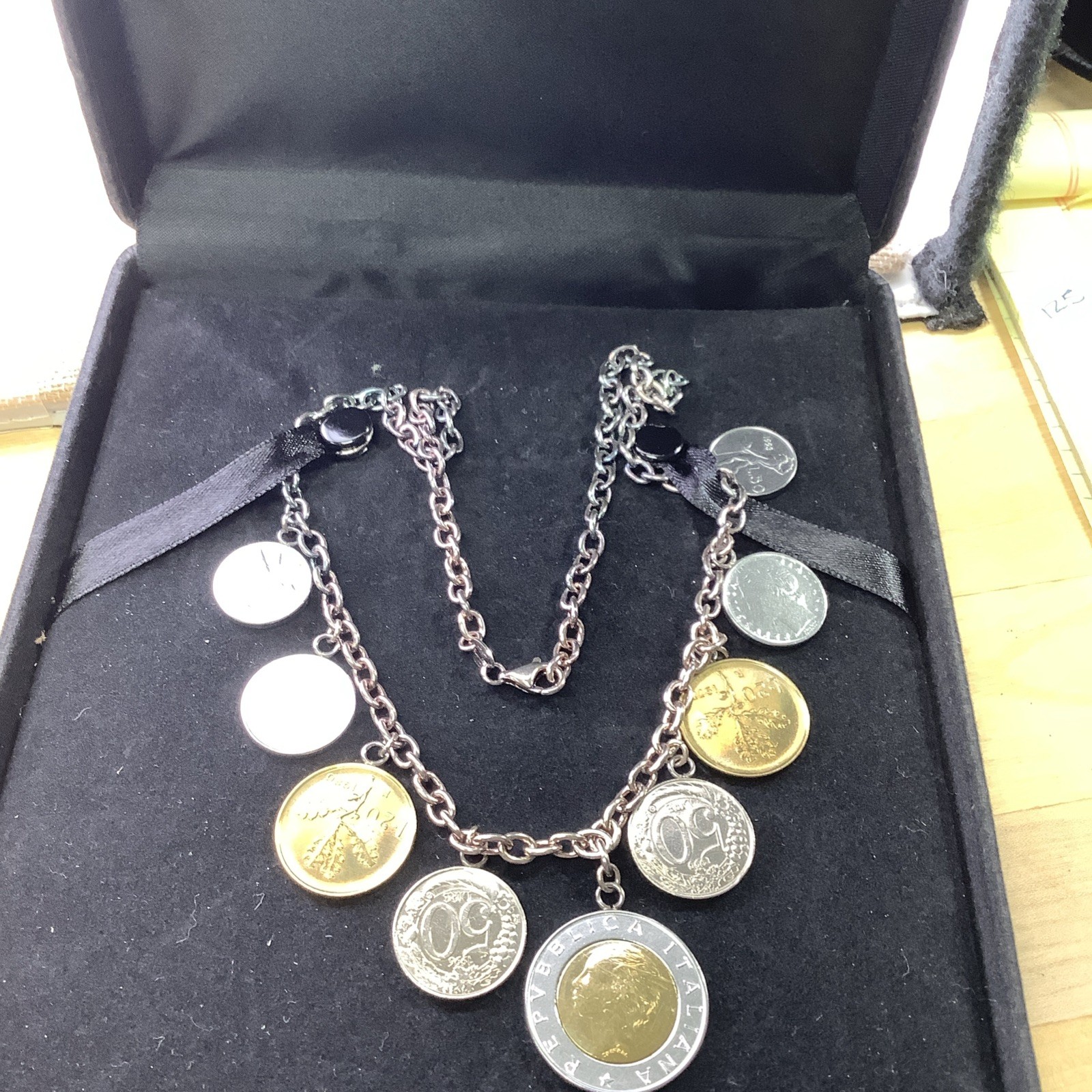 Milor Italy 925 Silver Lira 9 Coin Chain Necklace A-50