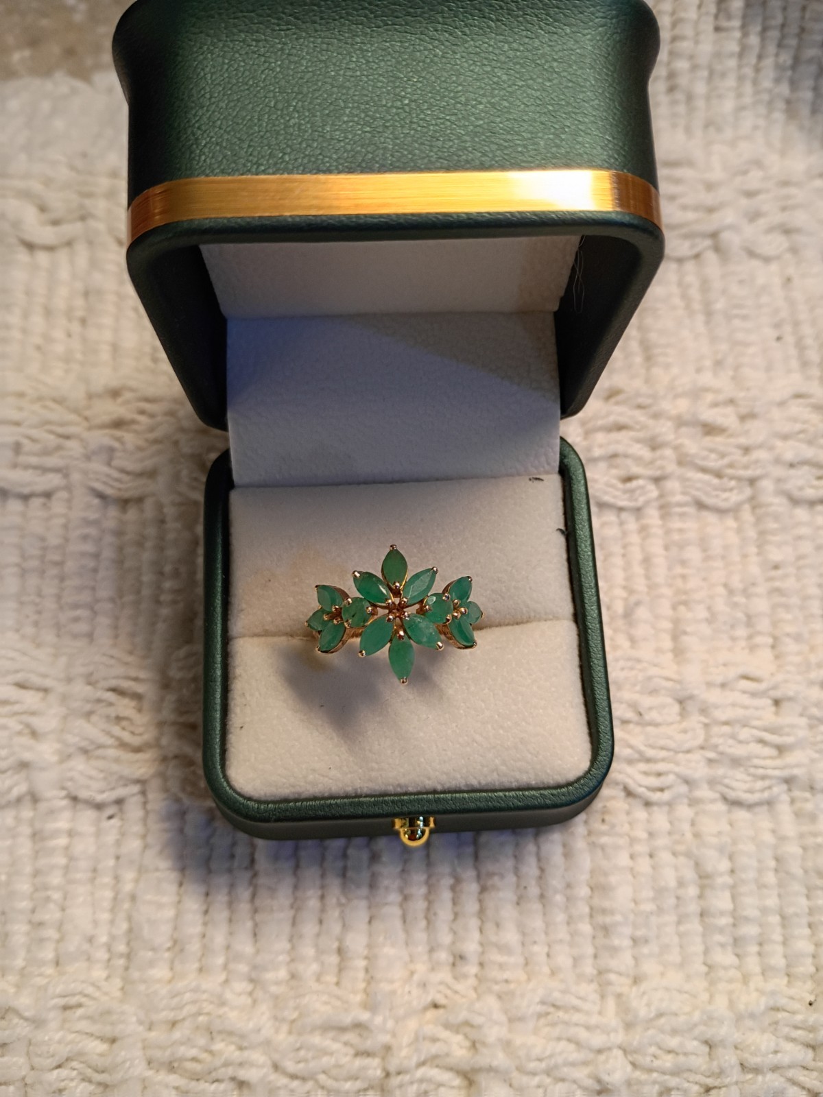 14kt Gold Women’s Marquis Cut Emerald Floral Design Ring Size 8.5