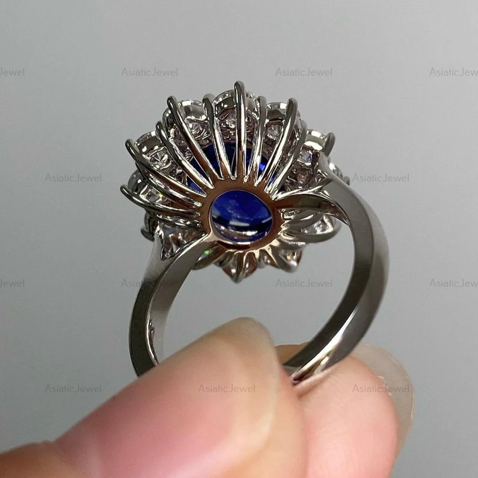 6 Ct Oval Cut Natural Sapphire Diamond Wedding Halo Ring 14K White Gold Size 7