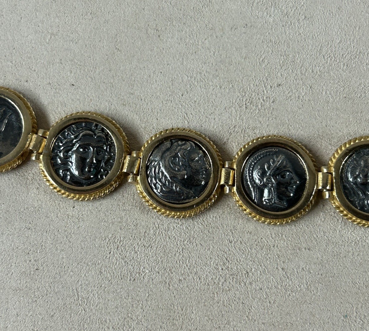 Sterling Silver Vermeil Ancient Greek Coins Link Bracelet 7.25 “