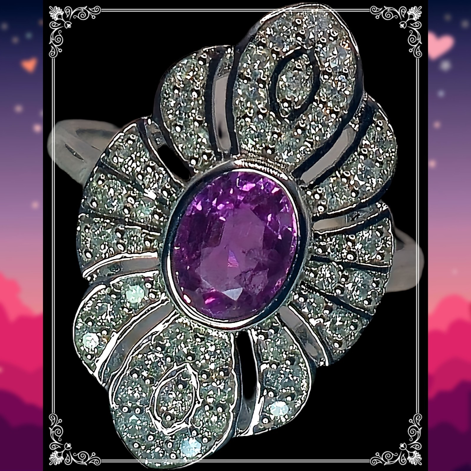 ​💗 Natural Pink Ceylon Sapphire & Diamond Contemporary Art Deco Ring In 14ct…