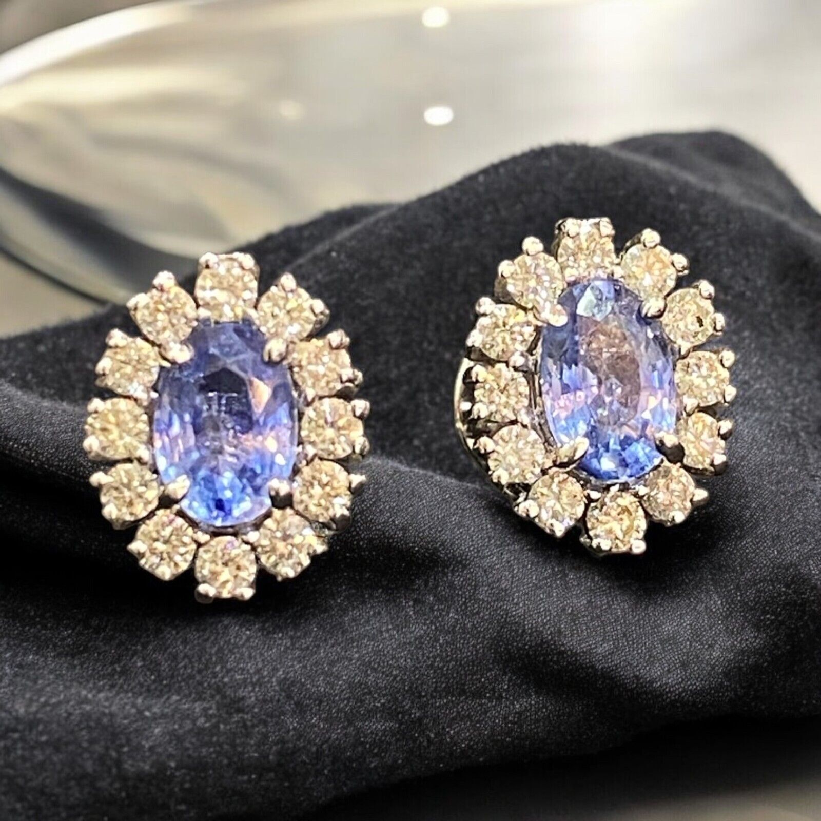 1.85 Cts Round Brilliant Cut Diamond Blue Sapphire Stud Earrings 14K White Gold