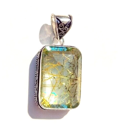 925 Sterling Silver Pendant Handmade Jewelry Golden Rutilated Quartz Gemstone