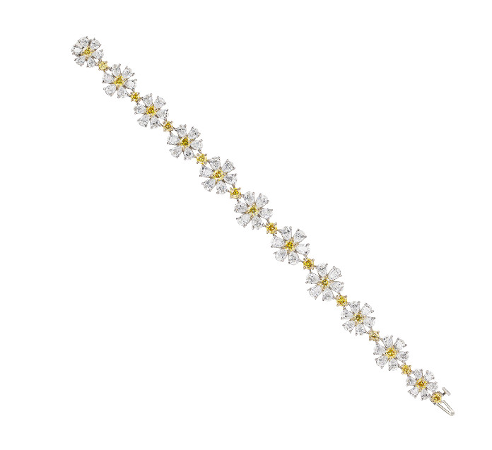 Fancy Vivid Yellow 4.95CT Citrine & Lab-Created 11.51CT Diamonds Flower Bracelet