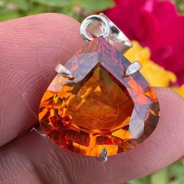 25 Ct Natural Ceylon Orange Sapphire Pear Cut Certified Gemstone Pendant