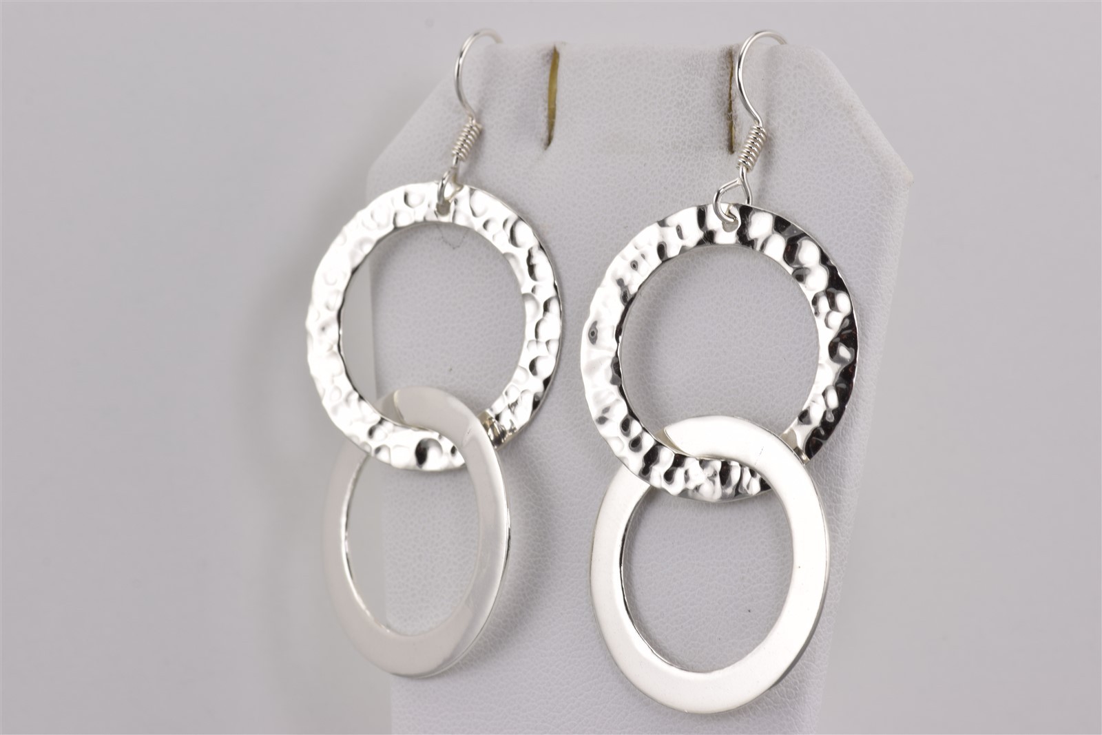 Sterling Silver 49mm x 30mm Textured Double Circle Ring 925 Hook Earrings Mex