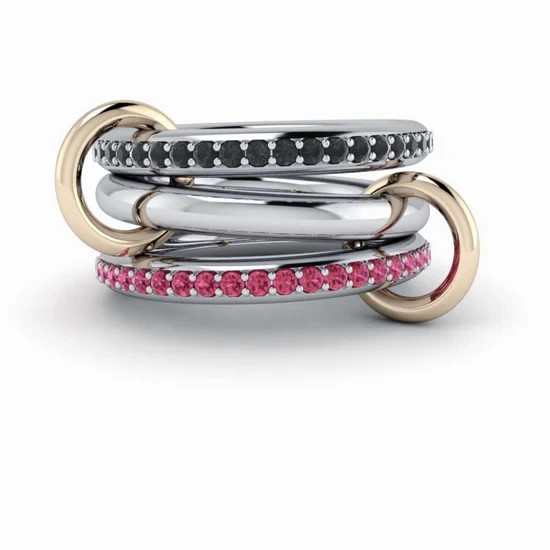 Lab created Black Moissanite Connected Ring 925 Silver Interconnected Ring