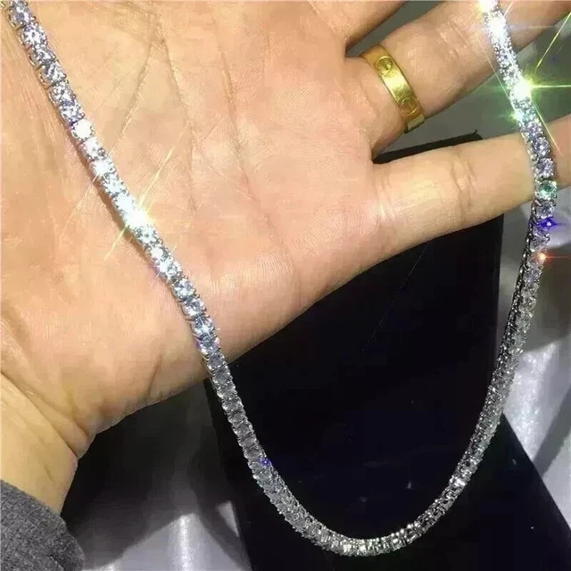Men’s Tennis Necklace 12 Ct Round Cut Lab Created Diamond 14k White Gold Plated