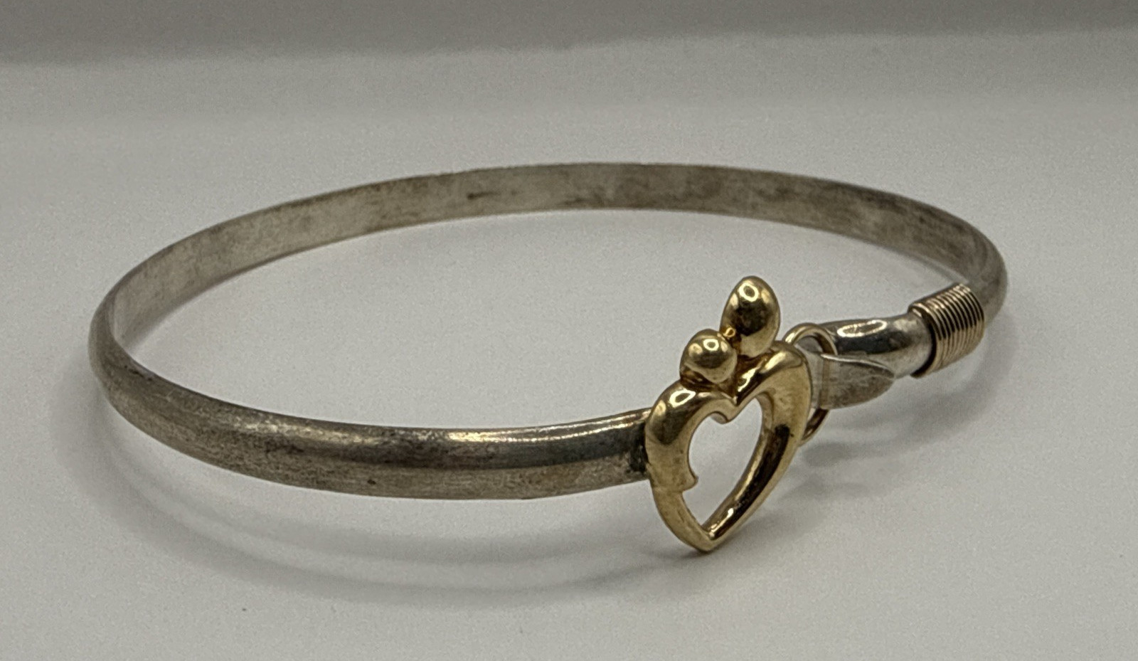 14k Yellow Gold & Sterling Silver Parent & Child Hook Bracelet Size 7 (10gr)