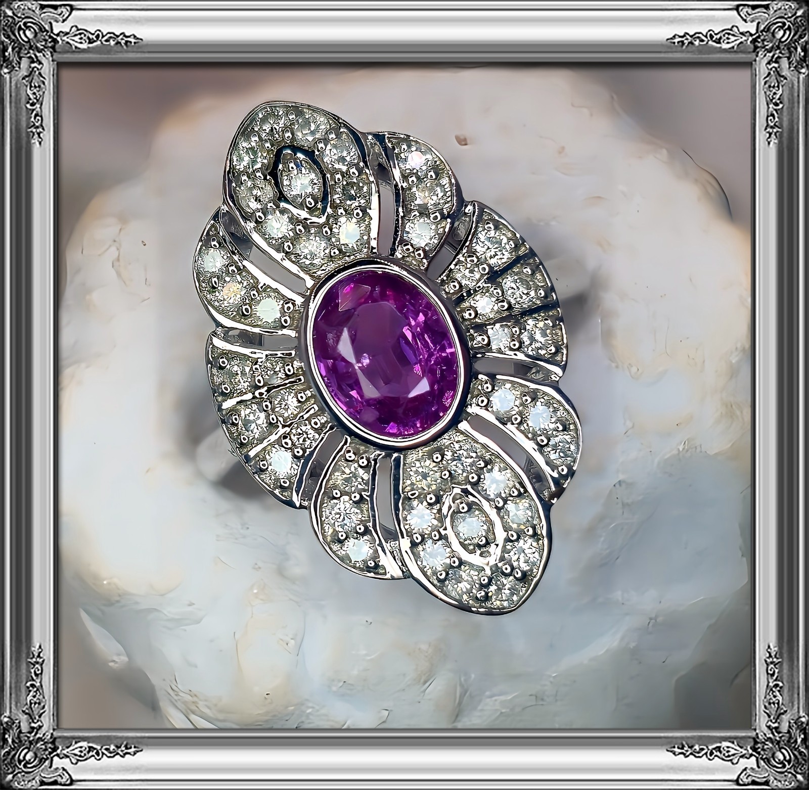 ​💗 Natural Pink Ceylon Sapphire & Diamond Contemporary Art Deco Ring In 14ct…