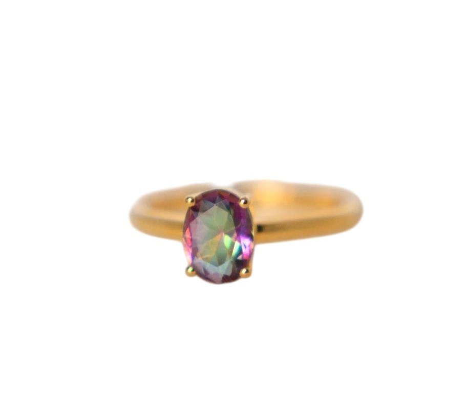 Solid 925 Sterling Silver Mystic Quartz Gemstone Gold Plated Ring S US 8 VJ-579