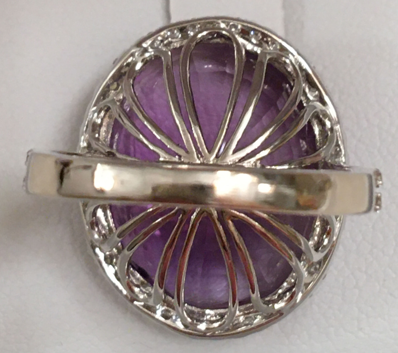 NIB MASSIVE 20 ct 19×16 mm Amethyst & .4 ct Diamond Ring 14K White Gold Size 6.5