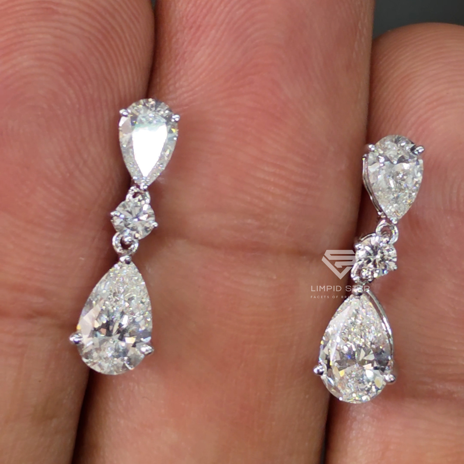 Pear Lab Grown Diamond Drop Earrings, 925 Silver Dangle Bridal Jewelry