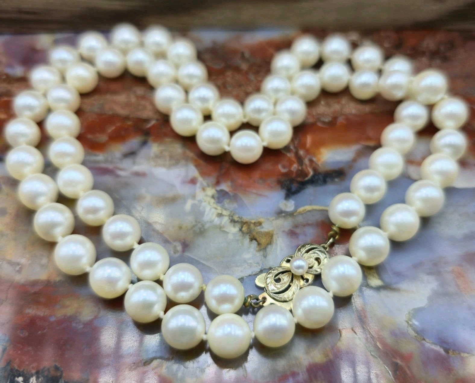 Mikimoto 14k , 24″ Inche 7.8mm To 8.3mm Pearl Necklace