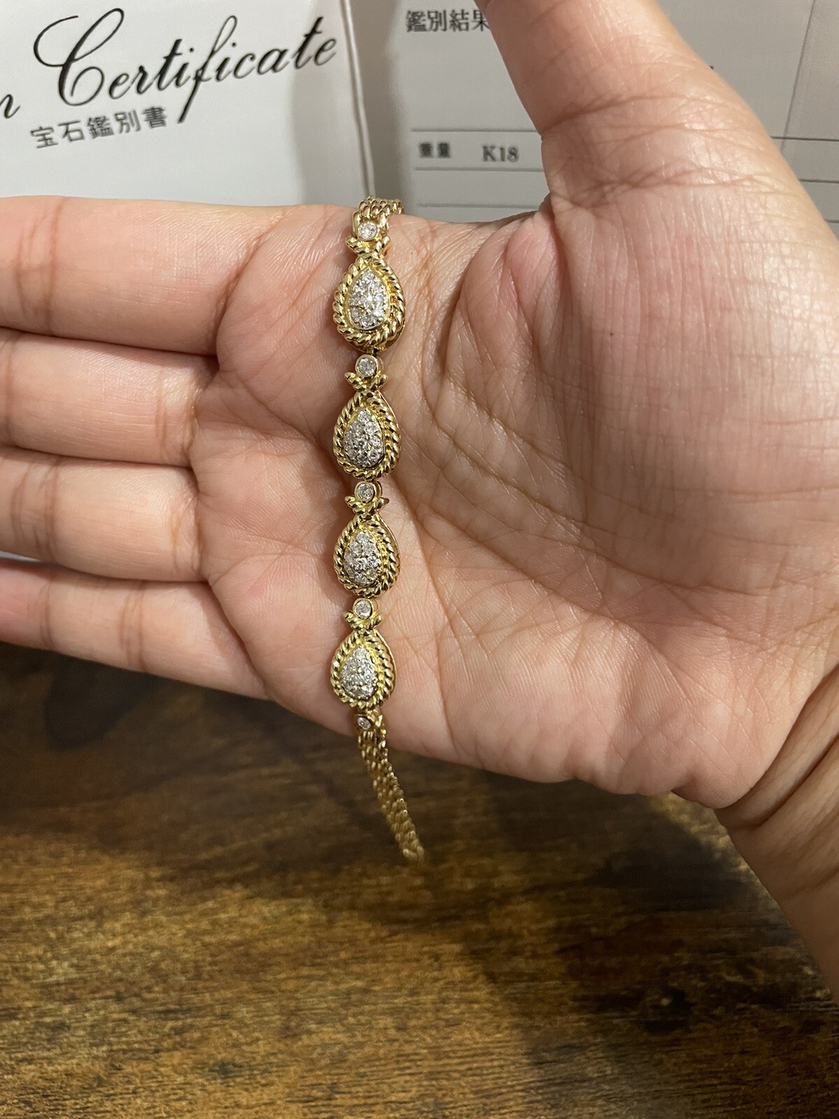 K18 18K Real Gold Japan Bracelet with Natural Diamonds with certificate