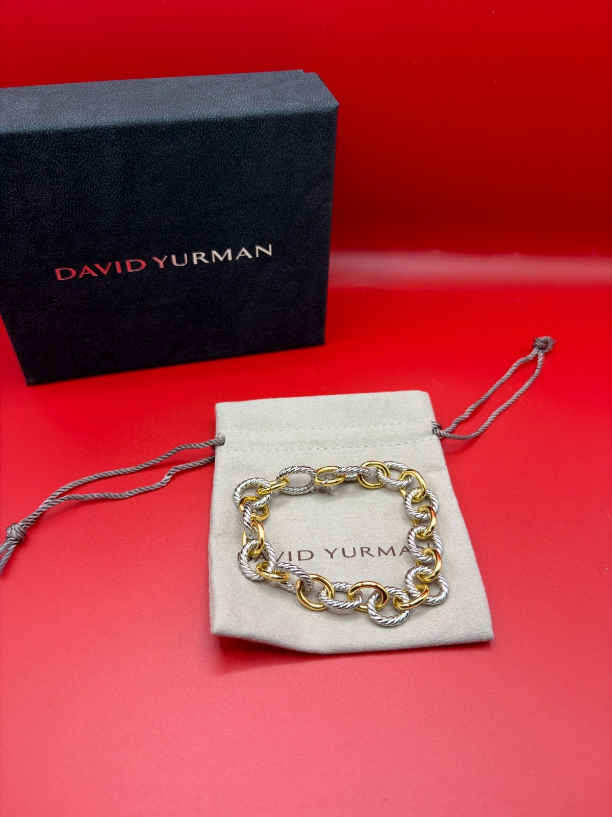 David Yurman Gold Silver Bracelet 18k Yellow Cable Style Links