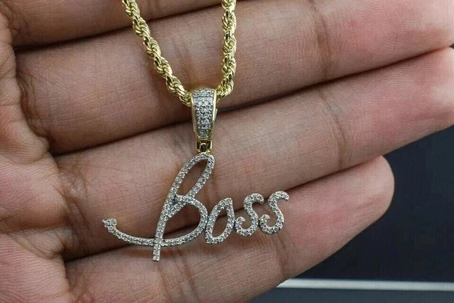 Real Moissanite 1.00Ctw Round Cut Customize Boss Pendant 14K Yellow Gold Plated