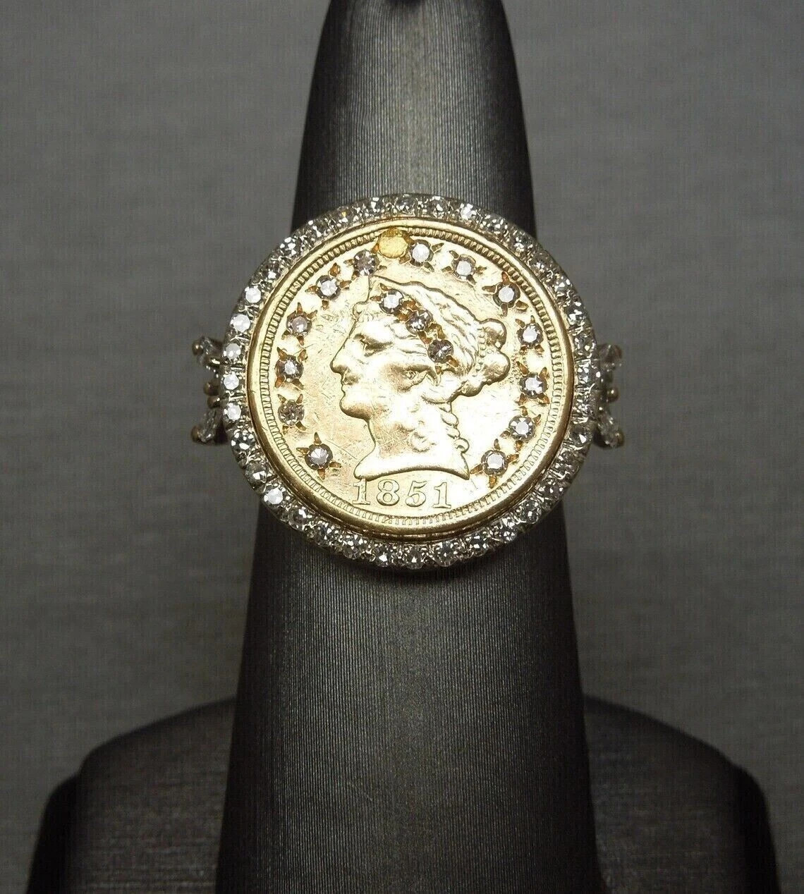 1 Ct Lab Created 1851 Dollar Coin Engagement Ring 14K Yellow Gold Plated