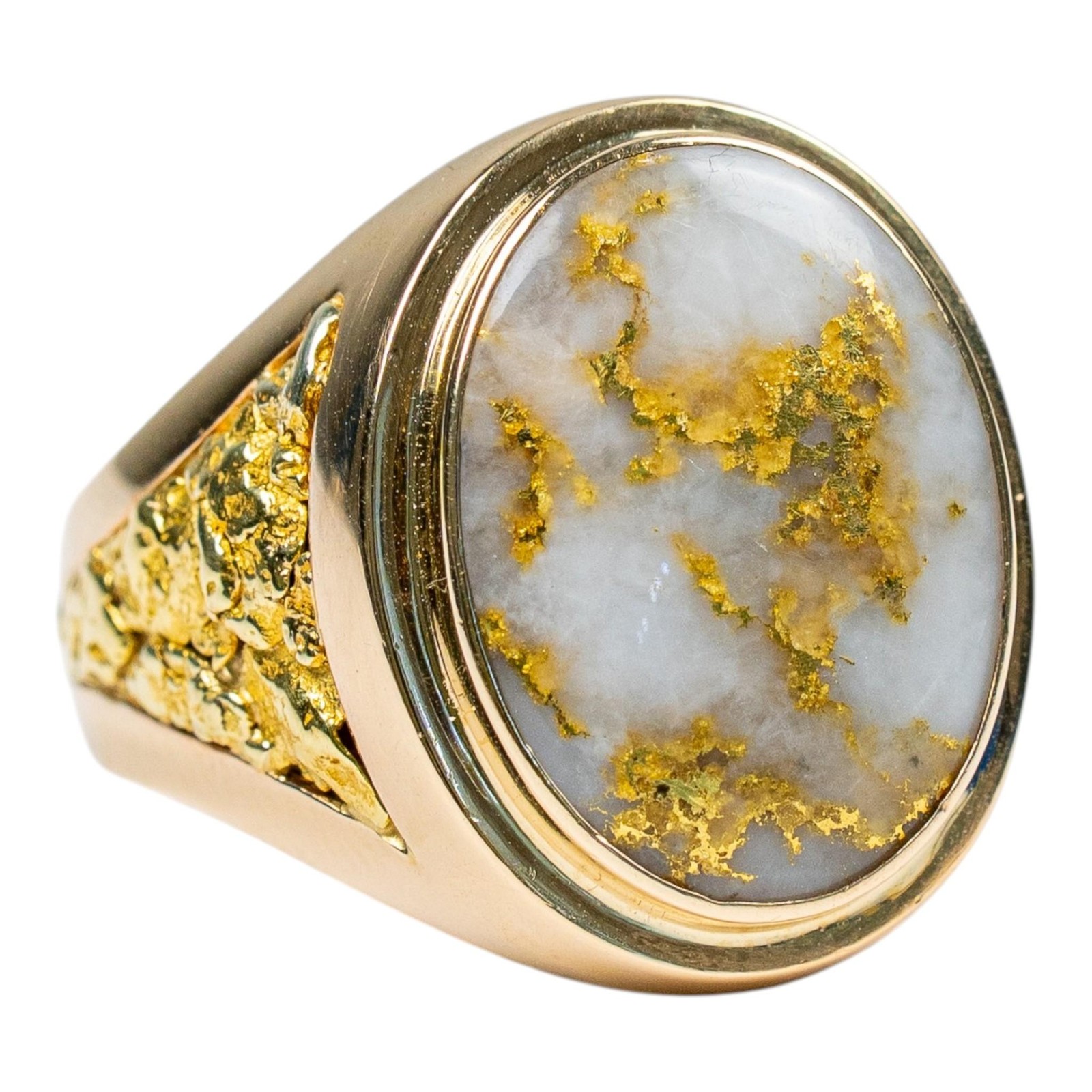 Estate Oval Gold Quartz «Orocal» Genuine 14K Gold Casting Statement Nugget Ring