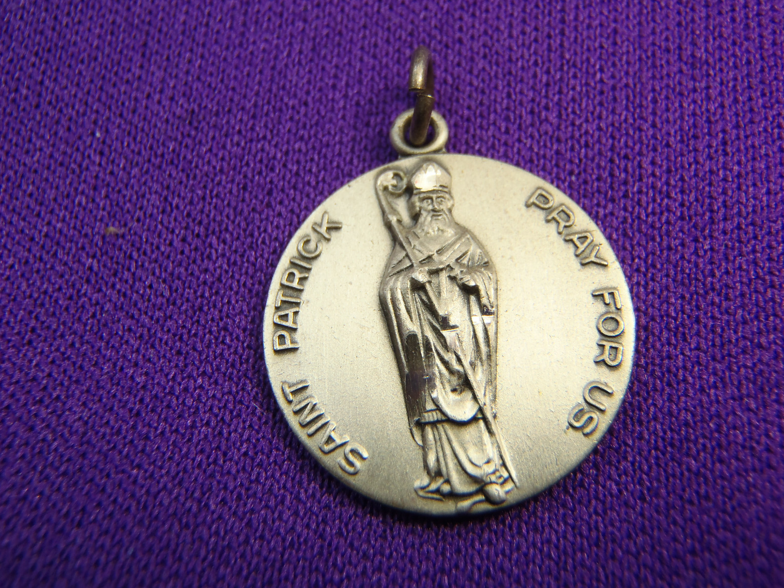 Sterling Silver Old Stock Saint Patrick Religious Pendant Pray For Us