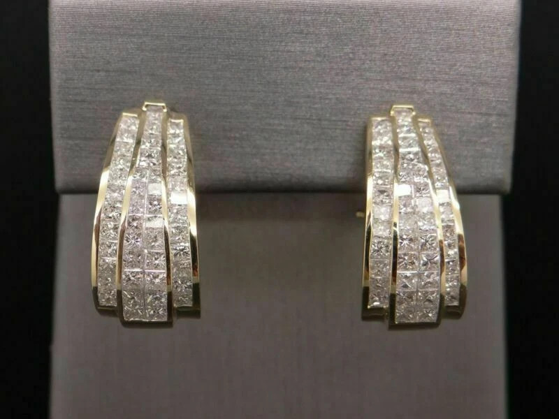 Lab-Created Diamond Princess Cut Huggie Hoop Earrings in 14K Yellow Gold Plated