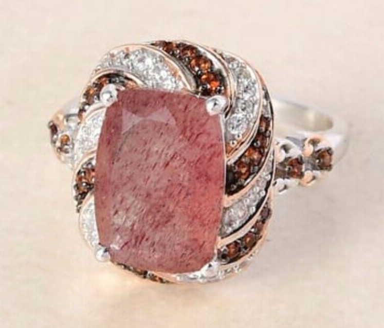 Sterling Ring Pink Red VALENTINE’S DAY 8 Platinum Sterling 7.4 ctw *GORGEOUS!!