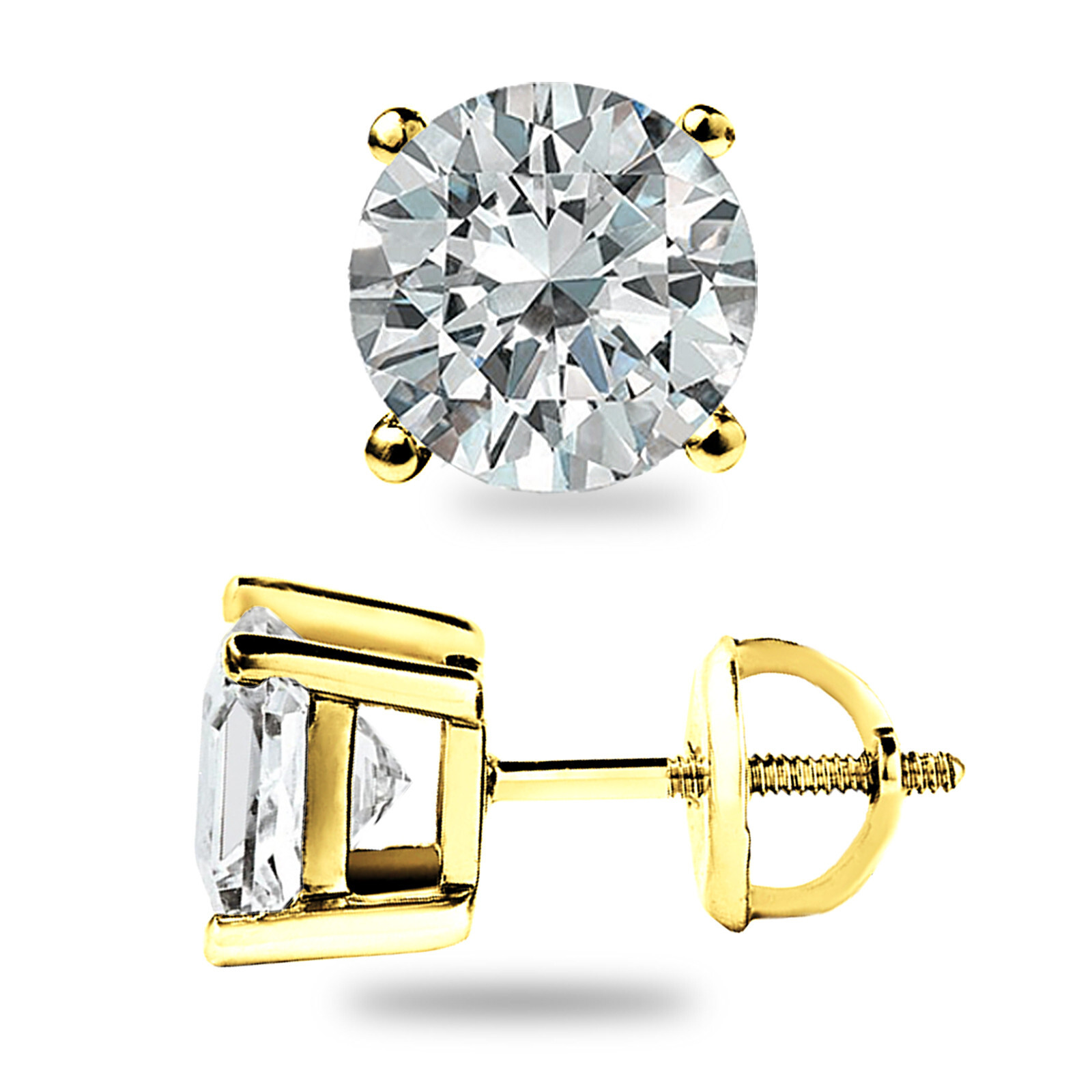 2.10 CT ROUND CUT GRA MOISSANITE EARRINGS 14K YELLOW GOLD STUDS SCREW-BACK GIFT