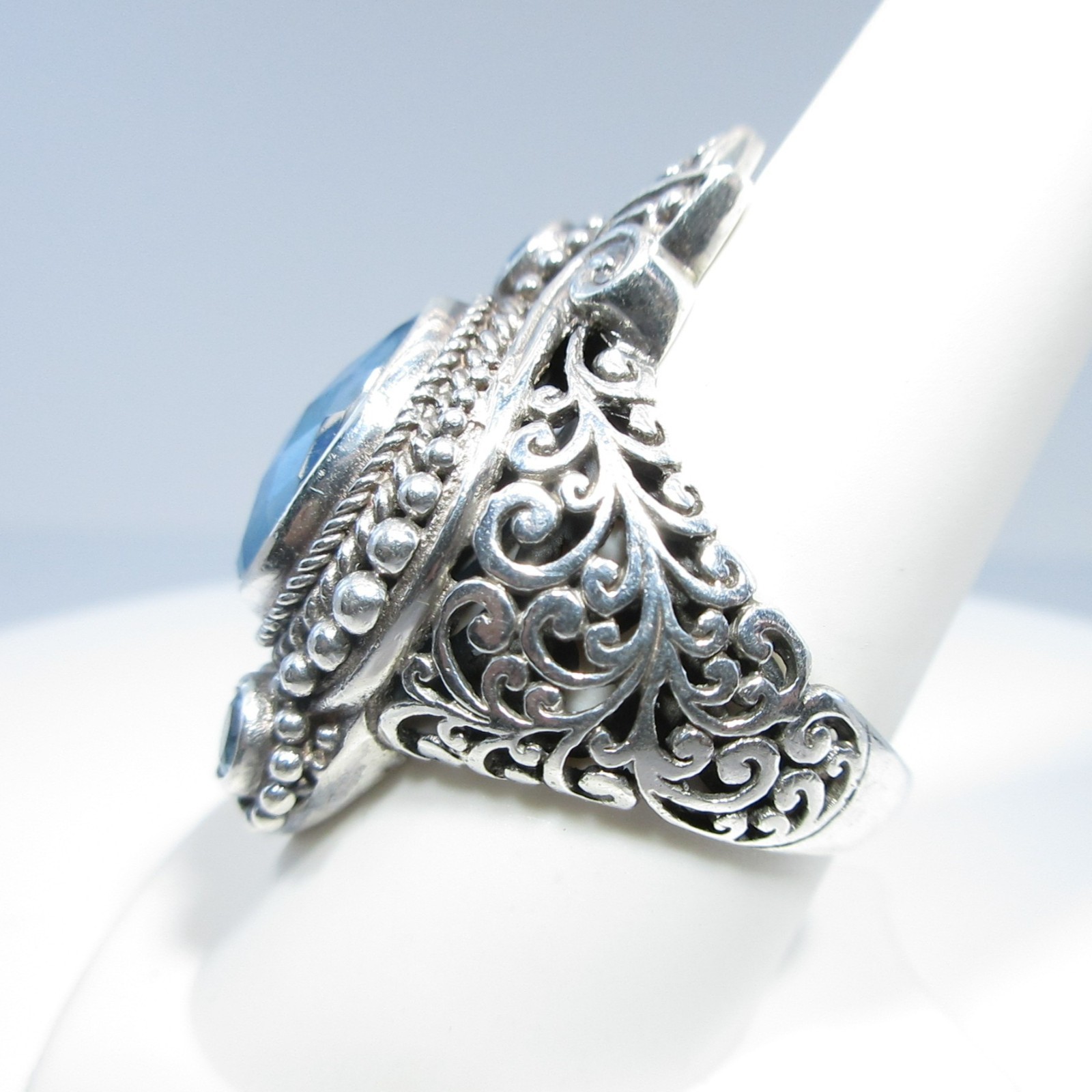 Sarda Sterling Silver Blue MOP Quartz Triplet & Swiss Blue Topaz Ring Size 9