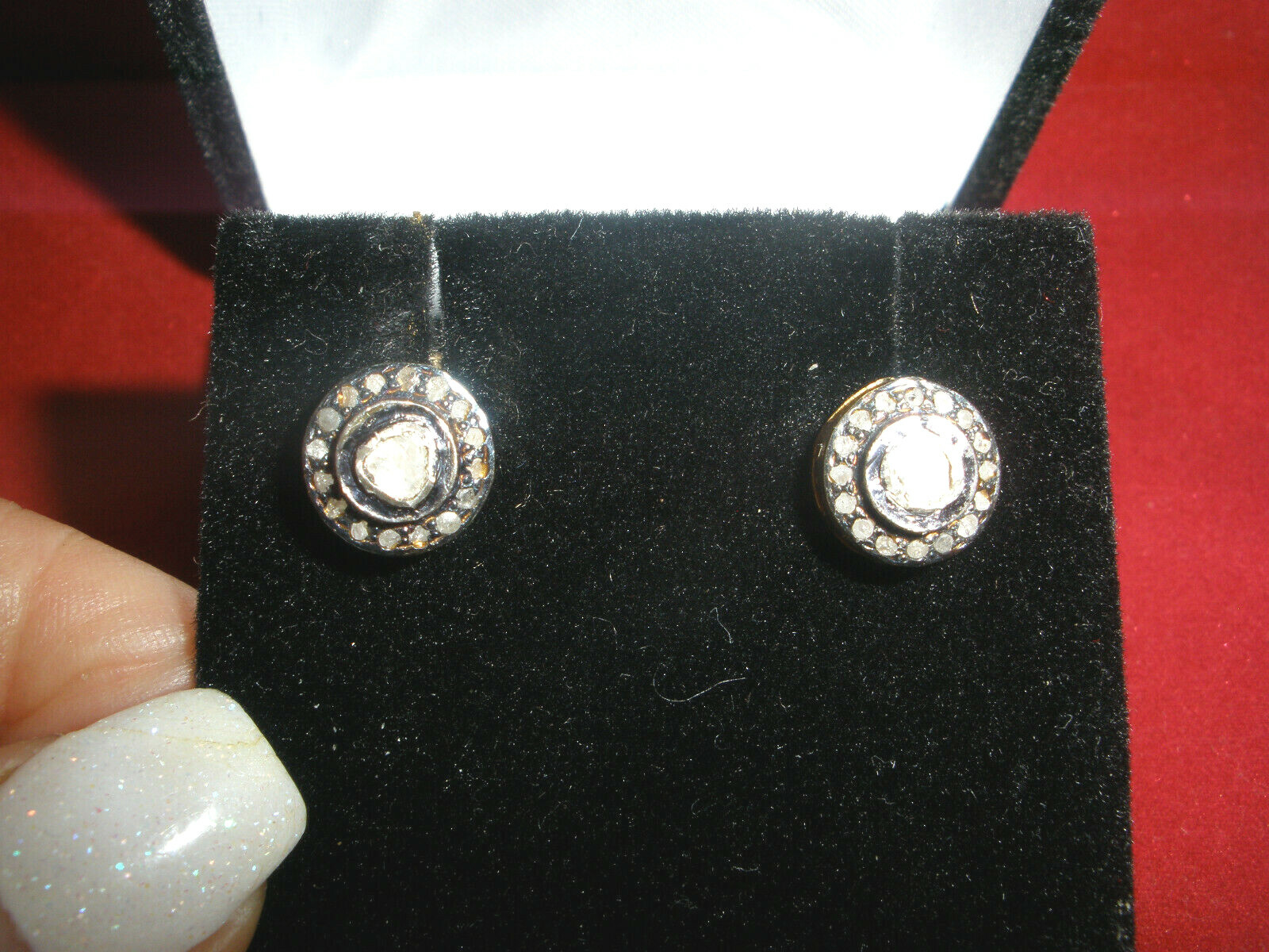 LOVELY EYE CLEAN GENUINE REAL 1/2 CT ROSE CUT DIAMOND ANTIQUE STUD 14K EARRINGS