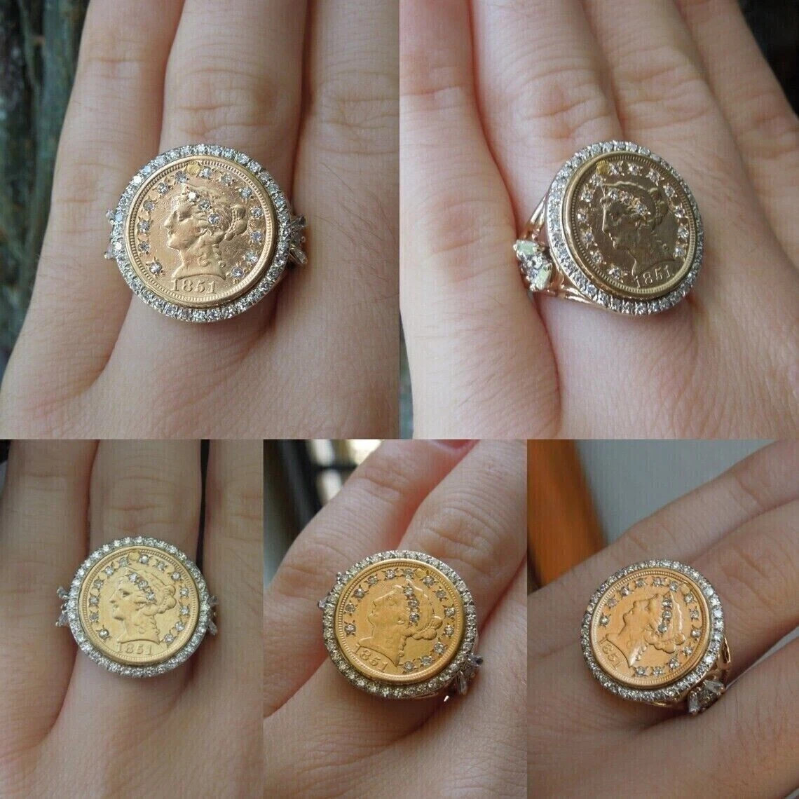 1 Ct Lab Created 1851 Dollar Coin Engagement Ring 14K Yellow Gold Plated