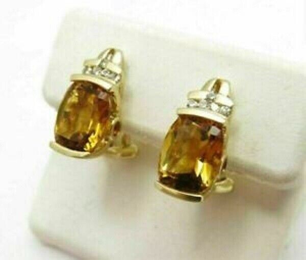 14K Yellow Gold Finish Oval 2.50CT Citrine & Diamond Omega Back Women’s Earrings