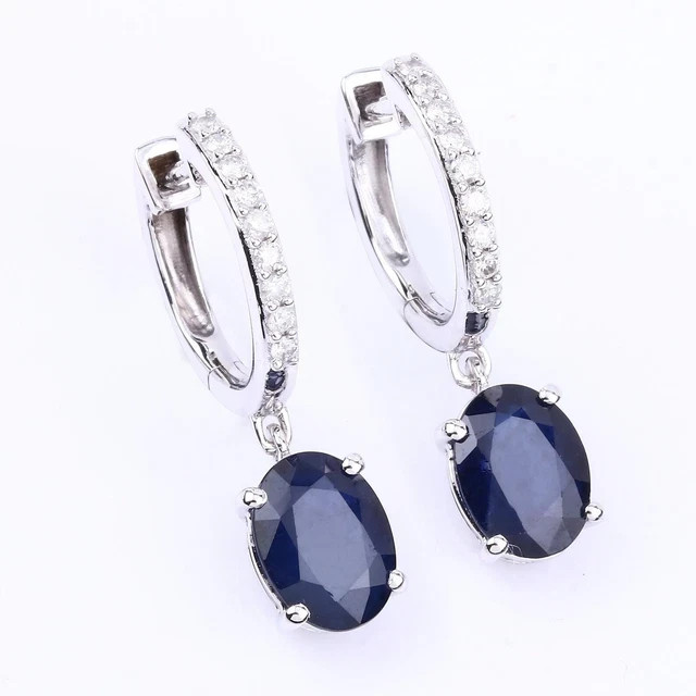 3 Ct Oval Lab-Created Blue Sapphire Drop/Dangle Earrings 14k White Gold Plated