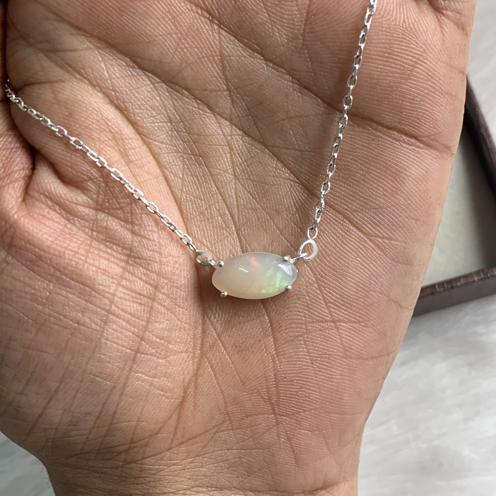 Natural Ethiopian Opal Necklace 925 Sterling Silver Dainty Opal Marquise Pendant
