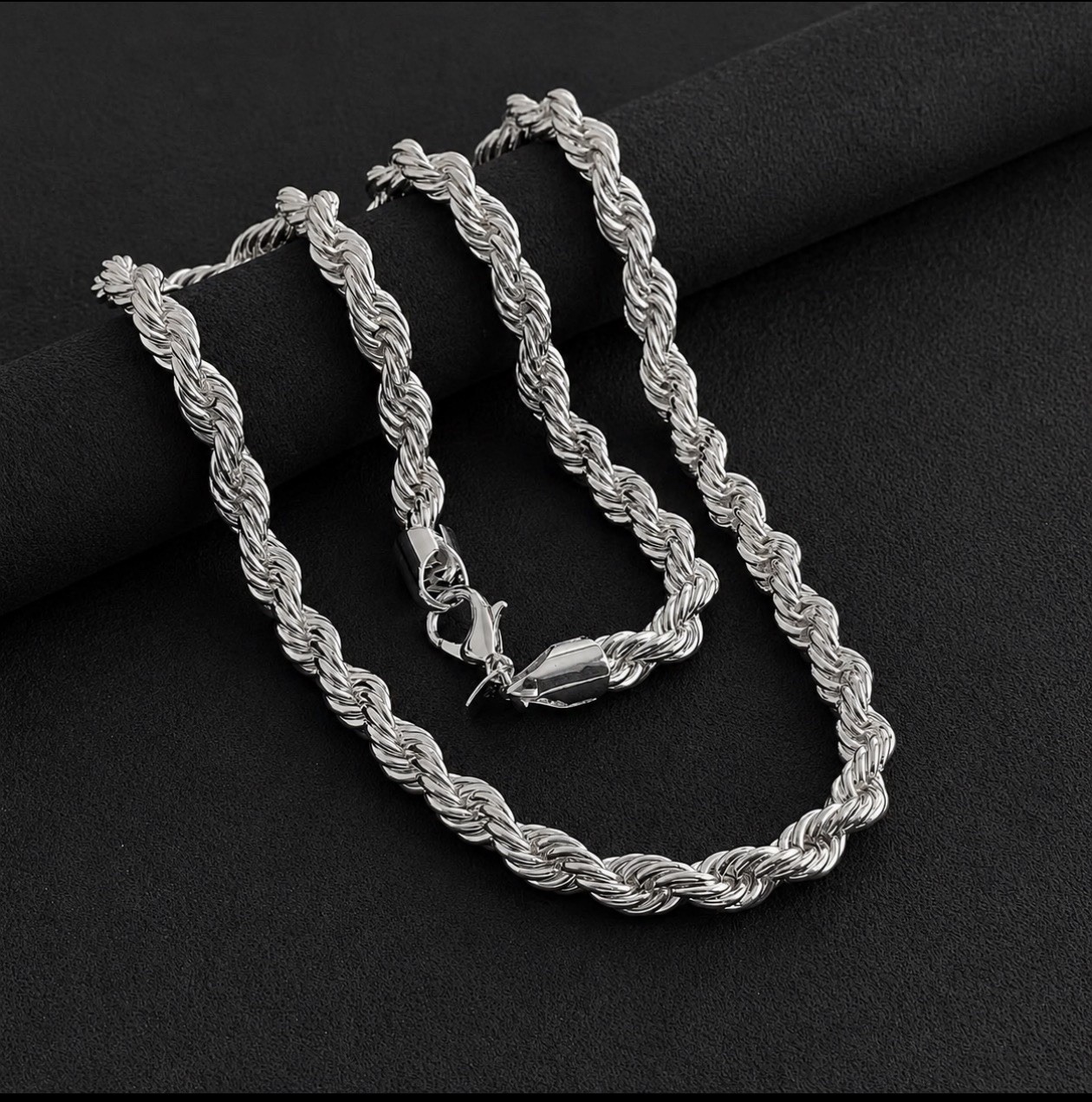 Marked 925 Sterling Silver Twisted Rope Chain Necklace Chain Heavy 8MM 26 Inch