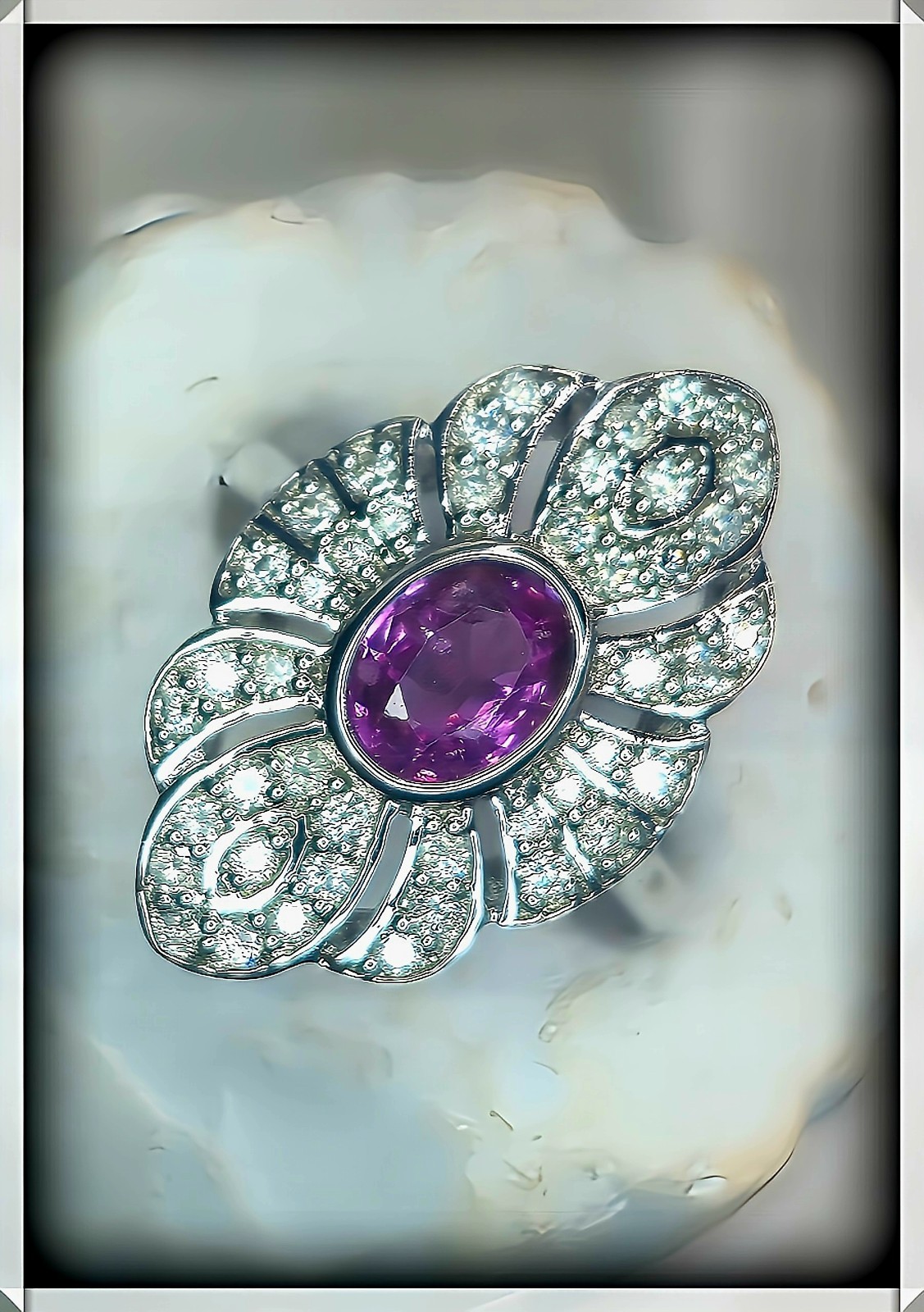​💗 Natural Pink Ceylon Sapphire & Diamond Contemporary Art Deco Ring In 14ct…