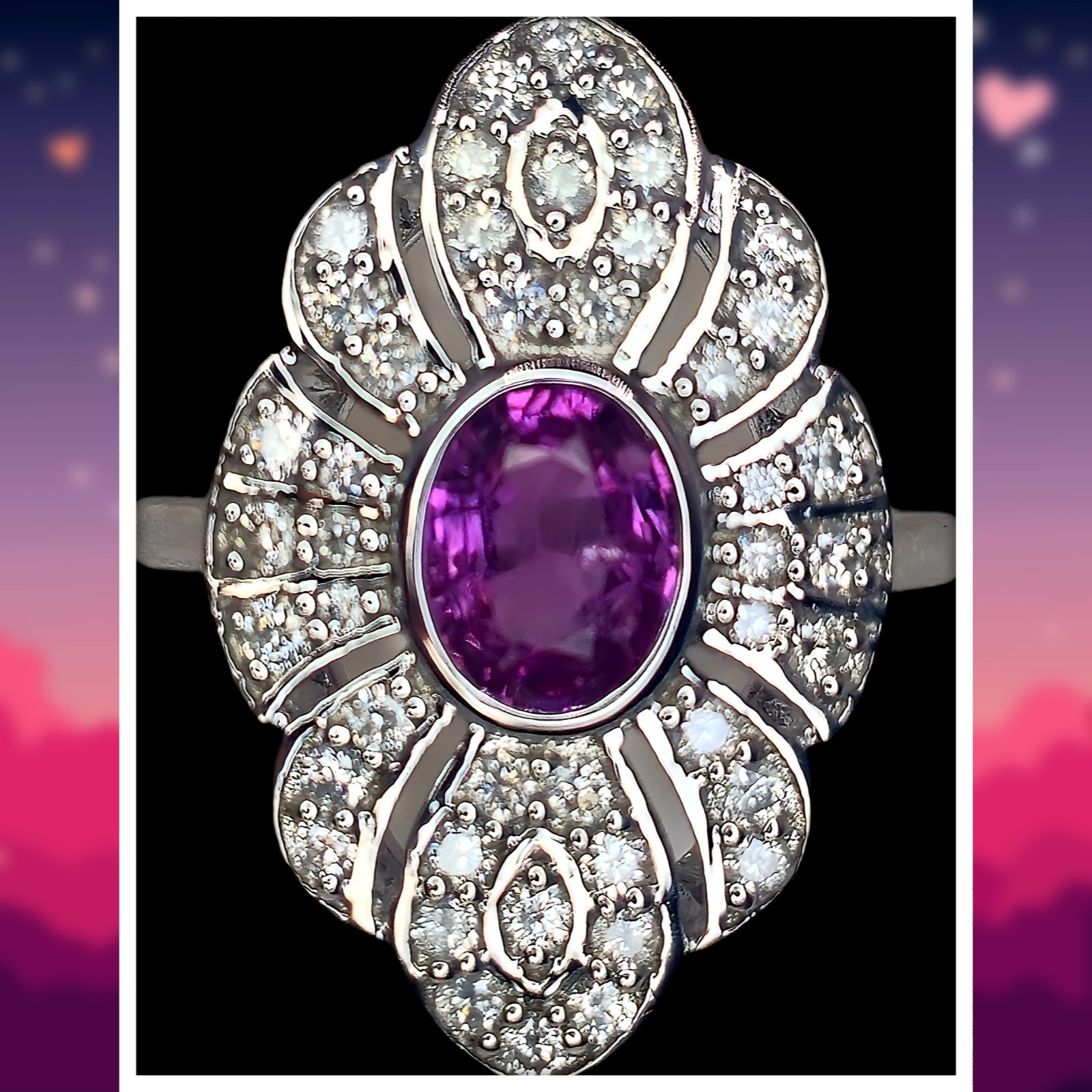 ​💗 Natural Pink Ceylon Sapphire & Diamond Contemporary Art Deco Ring In 14ct…