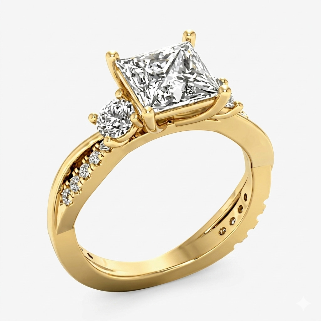 2.04 CT Squre Cut E VS1 Lab Created Diamond 14kt Yellow Gold Ring