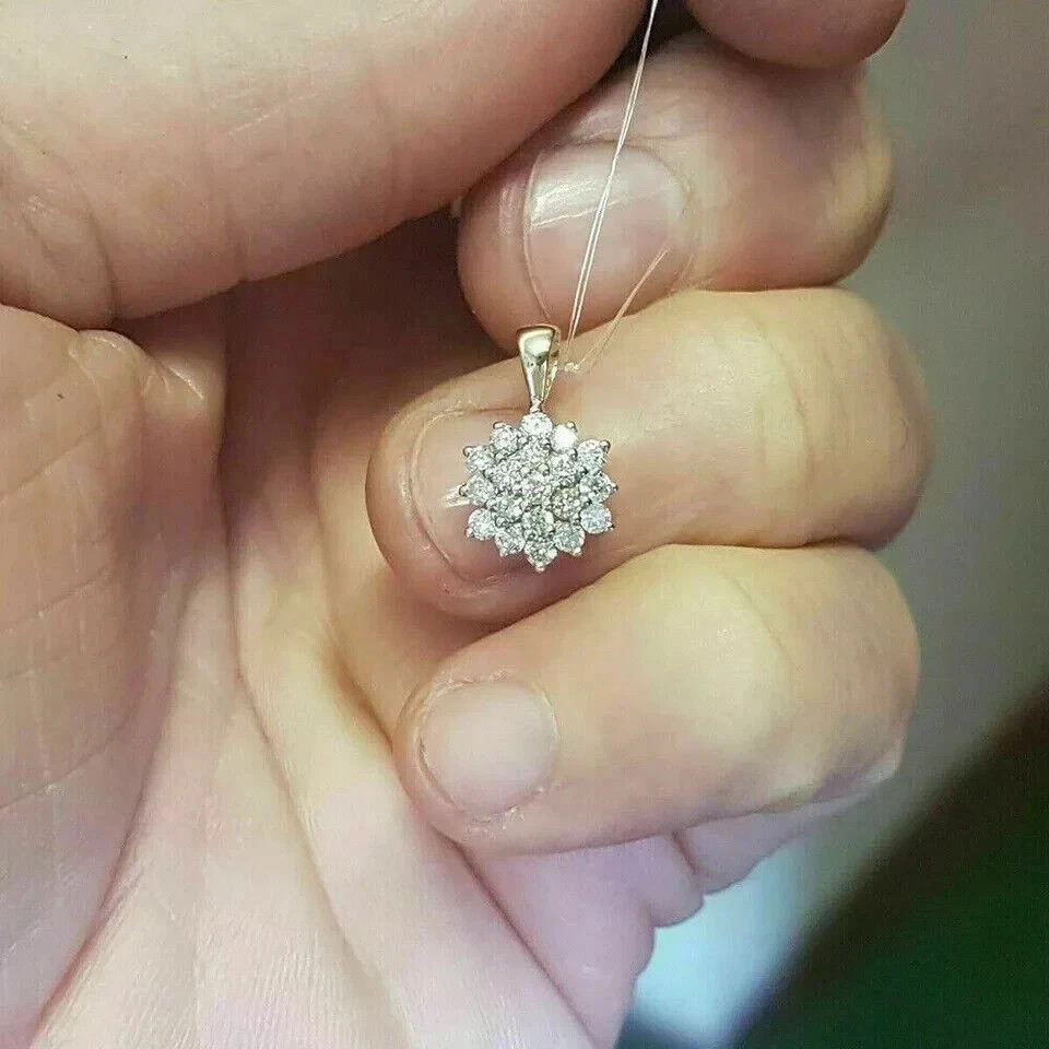 2Ct Round Cut Lab Created Diamond Cluster Women’s Pendant 14k Yellow Gold Plated
