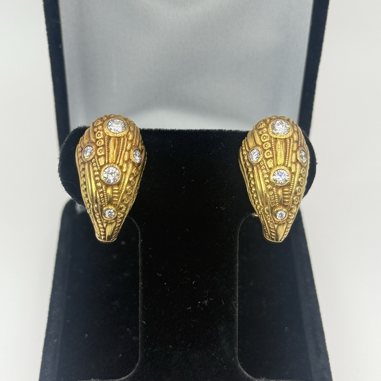 Alex Sepkus Diamond Earrings 18k Yellow Gold Omega Back 0.60ctw Rare unique