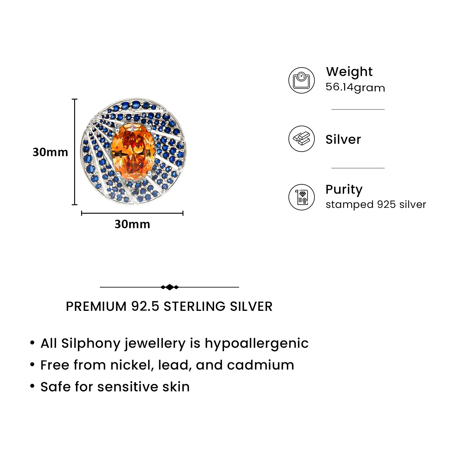 Orange & Blue Gemstone Hallmarked 925 Sterling Silver Stud | Statement Earrings